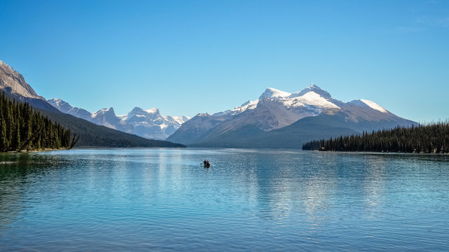 Maligne Lake- the largest alpine lake  in Jasper National Park, Alberta, Canada.