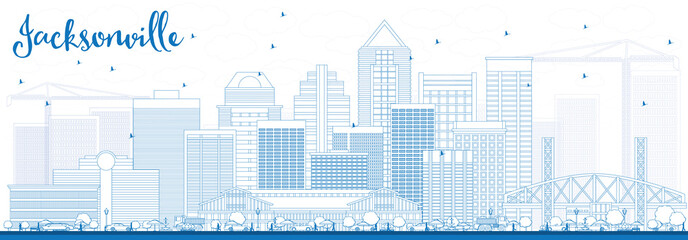 Outline Jacksonville Skyline with Blue Buildings.