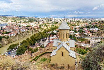 Saint Nicholas church in Narikala fortress and view of Tbilisi. Georgia