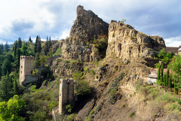 Fototapeta na wymiar Ruins and towers of Narikala Fortress in Tbilisi, Georgia