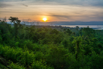 Sunrise at Huaymaekamin Waterfall in  Kanchanaburi Province, Thailand