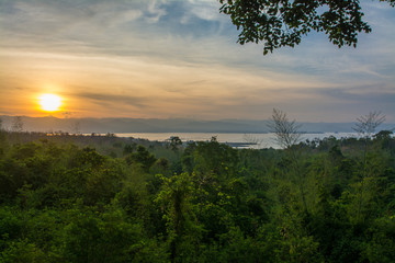 Sunrise at Huaymaekamin Waterfall in  Kanchanaburi Province, Thailand