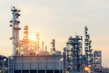 Oil Refinery factory at twilight , petrochemical plant , Petroleum , Chemical Industry
