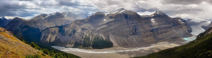 Dramatic panoramic View at Saskatchewan Glacier, Rockies, Canada