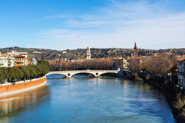 Obraz premium View of the Adige River in Verona Italy