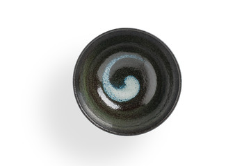 Empty black bowl Japanese style on white background, clipping path included.