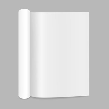 Blank Open Magazine Mockup With Rolled Page