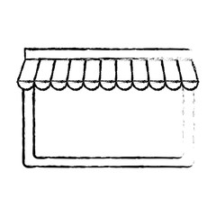 store window with striped awning icon over white background. vector illustration