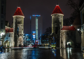 Night view of the street, Tallinn Estonia.
