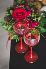 Two glasses of red wine on the table 7951.