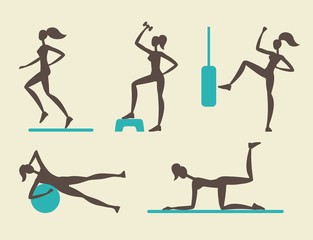 Obraz premium Collection of female fitness silhouettes