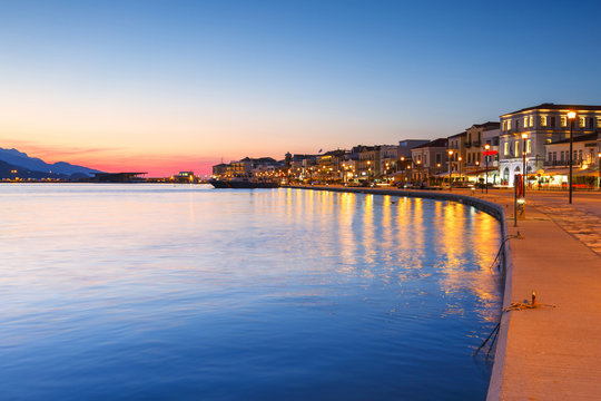 Seafront of Vathy town on Samos island, Greece. 
