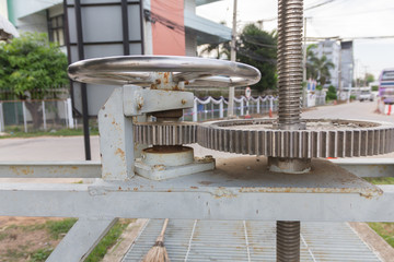 Closeup image of old rusty sewer valve. Special grunge effect