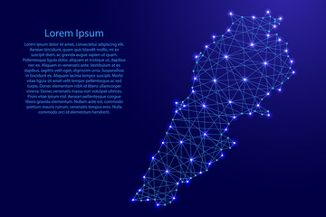 Map of Lebanon from polygonal blue lines and glowing stars vector illustration