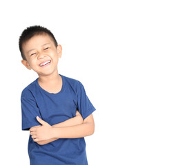 Asian kid smiling, isolated on white background