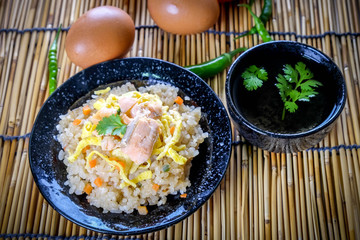 thaifood fried rice with salmon and egg japanese style