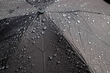 Rain drops falling from a black umbrella