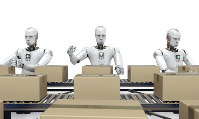 robot working with carton boxes