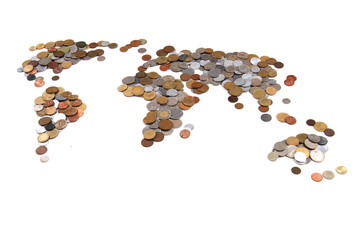 old world coins as world map
