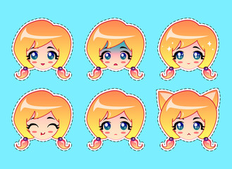 Set of emoticon stickers cute little girl vector