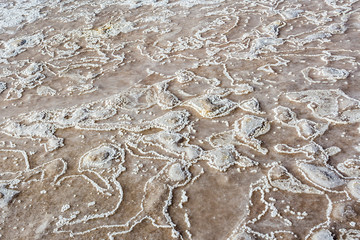  dried salt in a basin of a salt mine