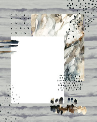 Abstract watercolor background with doodles, marbling, grained, grunge, paper textures.