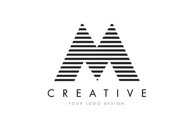 M Zebra Letter Logo Design with Black and White Stripes