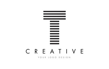 T Zebra Letter Logo Design with Black and White Stripes