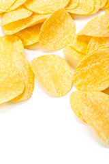 yellow potato chips isolated on white