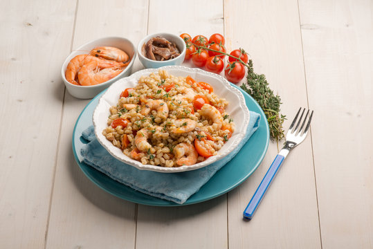 barley salad with shrimp anchovies and tomatoes