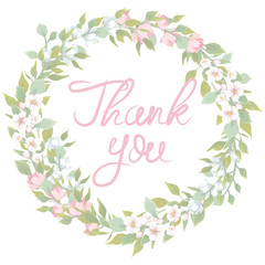 Wreath with flowers of apple and flowering branches. Wreath-template with spring flowers