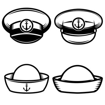 Set of the sailors hat. Design elements for logo, label, emblem, sign, poster, t-shirt. Vector illustration
