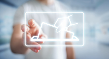 Businessman voting using digital interface 3D rendering