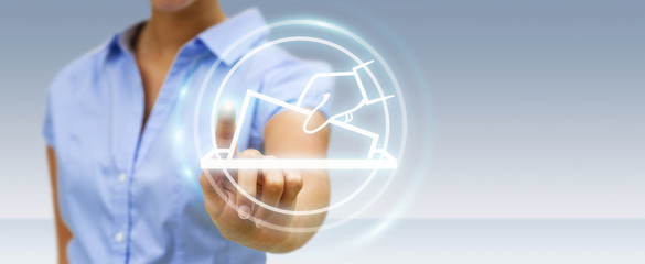 Businesswoman voting using digital interface 3D rendering
