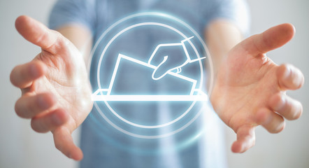 Businessman voting using digital interface 3D rendering