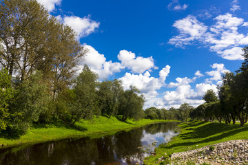View on park with calm river