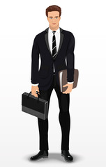 Man in stylish suit. Businessman. Detailed male character. Vector illustration