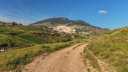 Fototapeta na wymiar Green Hill Landscape in Central Sicily near Cammarata Mountain in Spring