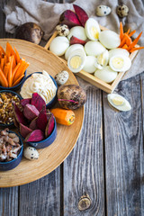 Ingredients for salad on wooden background