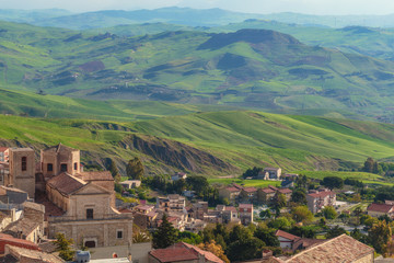 Green Hill Landscape in Central Sicily near Cammarata Mountain in Spring