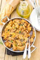 Russian pork stew with potatoes and mushrooms