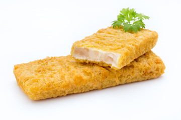 Fish fingers on the white background.