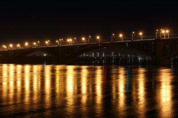 Fototapeta na wymiar Night lights city bridge