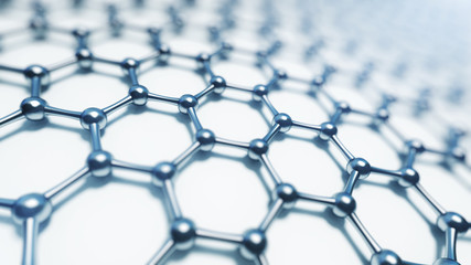 3d illusrtation of graphene molecules. Nanotechnology background illustration. - 145434053