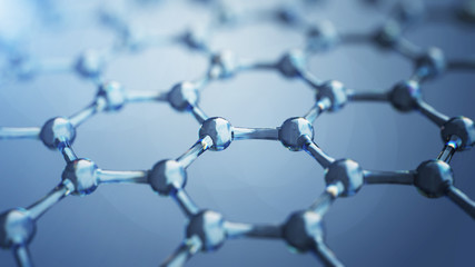 3d illusrtation of graphene molecules. Nanotechnology background illustration. - 145434079