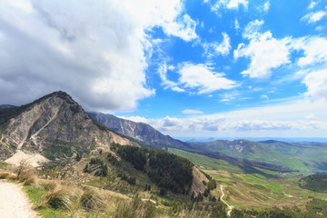 Green Hill Landscape in Central Sicily near Cammarata Mountain in Spring