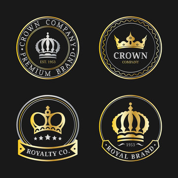 Vector crown logos set. Luxury corona monograms design. Diadem icons illustrations for hotel,boutique,business card etc.