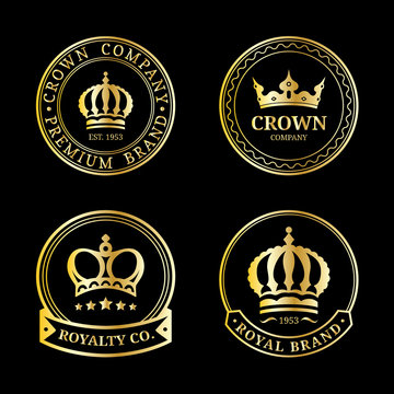 Vector crown logos set. Luxury corona monograms design. Diadem icons illustrations for hotel,boutique,business card etc.