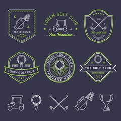 Fototapeta na wymiar Vector golf logo set. Sports club linear illustrations collection for icons, badges and labels.