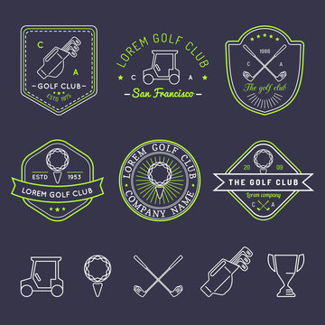 Vector golf logo set. Sports club linear illustrations collection for icons, badges and labels.